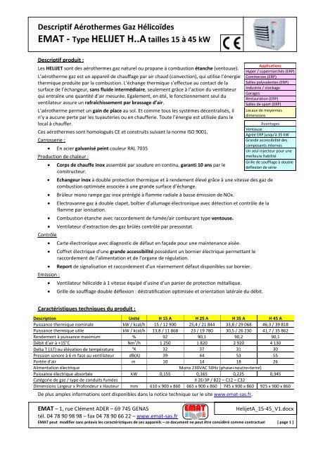 Descriptif AÃ©rothermes Gaz HÃ©licoÃ¯des EMAT - Type HELIJET H..A ...