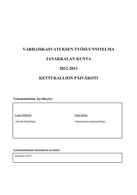 TyÃ¶suunnitelma 2012-2013 - Janakkalan kunta