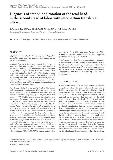 Diagnosis of station and rotation of the fetal head in the second ...