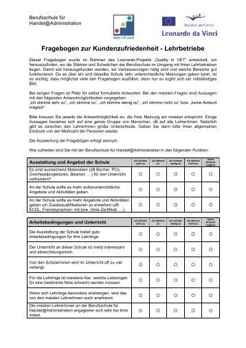 Fragebogen zur Kundenzufriedenheit - Lehrbetriebe