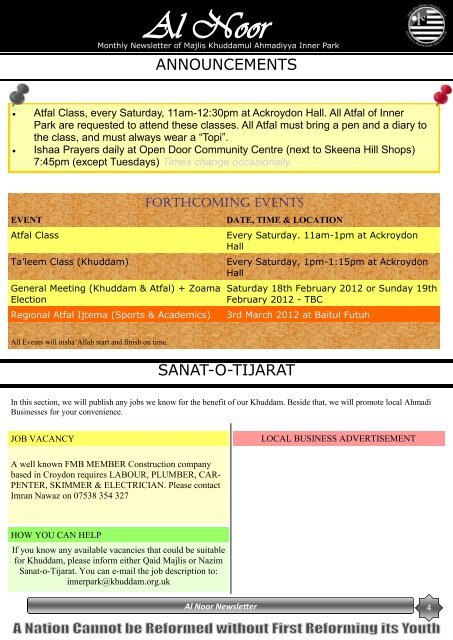 Al Noor Newsletter - Majlis Khuddamul Ahmadiyya UK