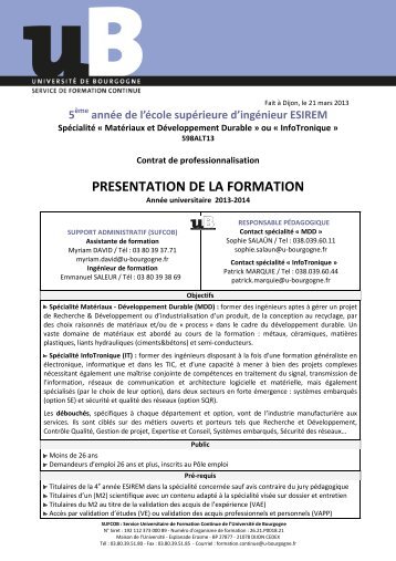 Présentation de la 5ème année du diplôme d'ingénieur en contrat ...