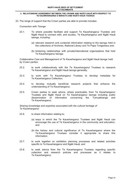 DEED OF SETTLEMENT: ATTACHMENTS