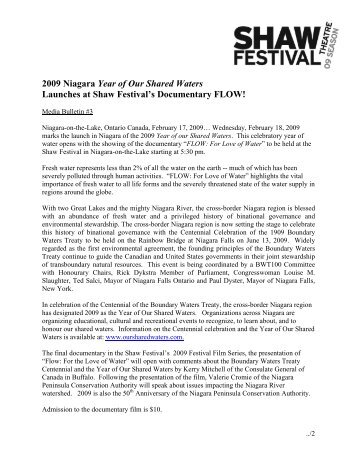 2009 Niagara Year of Our Shared Waters Launches at Shaw ...