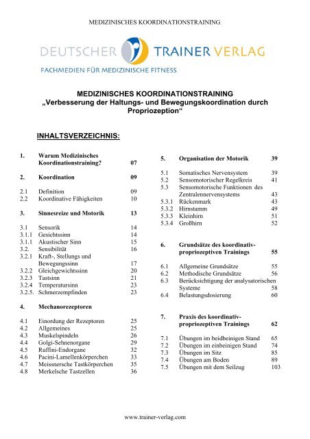 Inhaltsverzeichnis medizinsches Koordinationstraining