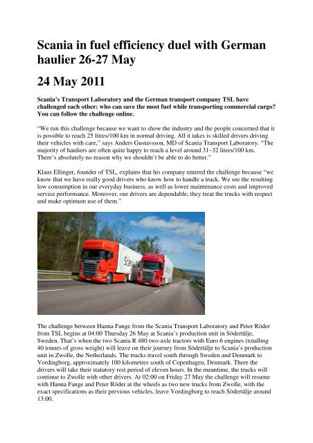 Scania in fuel efficiency duel with German haulier 26 ... - TSL GmbH