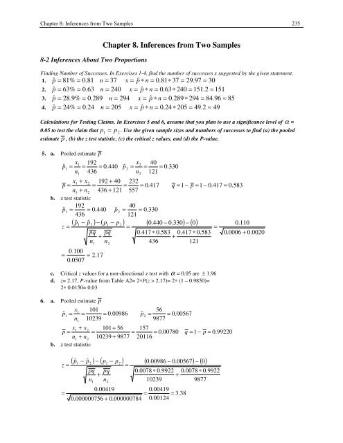 Chapter 8. Inferences from Two Samples ( ) ( ) ( ) ()