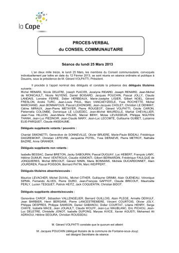 Bureau communautaire - Compte-rendu du 25 mars 2013 - CAPE