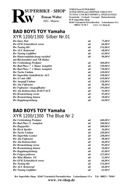 BAD BOYS TOY Yamaha - Rw Superbike Shop
