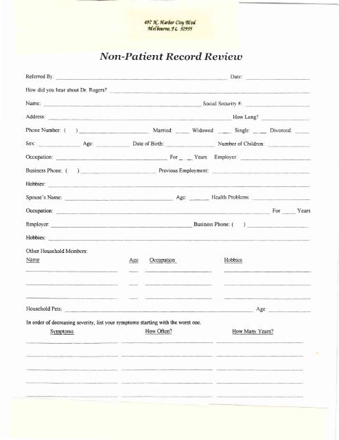 Non-Patient Record Review - Beck Natural Medicine University