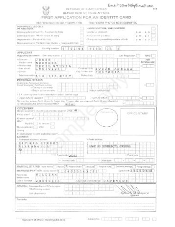 See sample BI-9 form. - South Africa