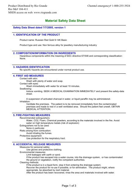Russian Red Gold 9 14k Basic Msds Rio Grande Russian Red Gold 9 14k Basic Msds Rio Grande