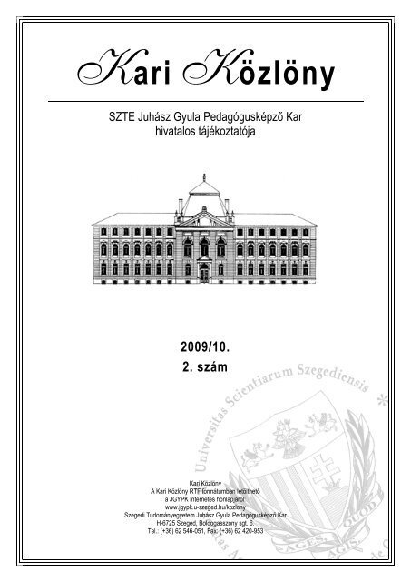 2009/10. 2. szám - jgypk - Szegedi Tudományegyetem