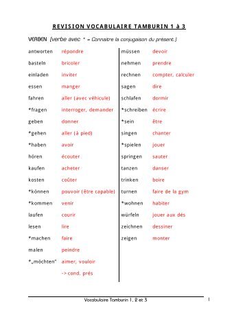 REVISION VOCABULAIRE TAMBURIN 1 3