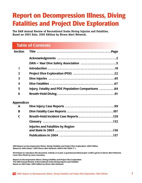 Report on Decompression Illness, Diving Fatalities and Project Dive