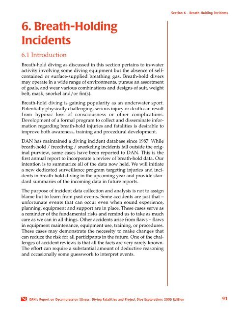 Report on Decompression Illness, Diving Fatalities and Project Dive