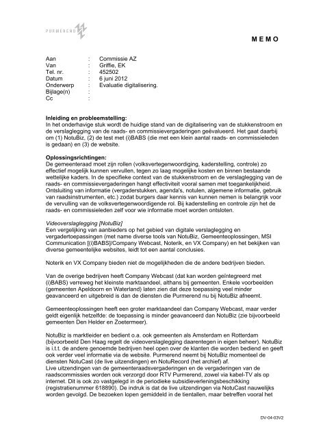 12b Memo evaluatie digitalisering - Gemeente Purmerend