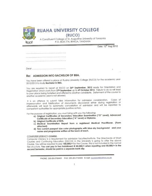 (RUCO) - Ruaha University College