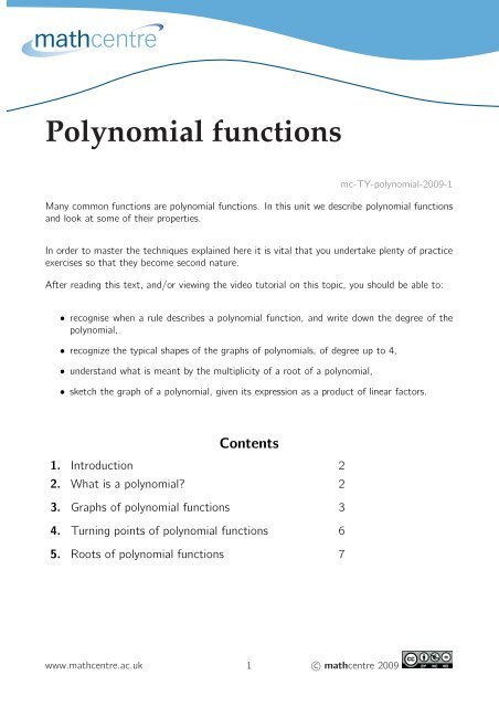 Polynomial functions - Math Centre