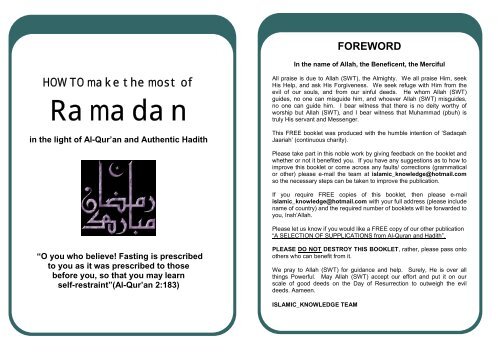 How to make the most of Ramadan - Booklet in pdf - Memon Point