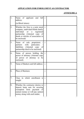 APPLICATION FOR ENROLLMENT AS CONTRACTOR ANNEXURE ...