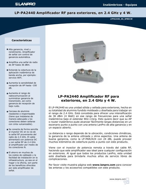LP-PA2440 Amplificador RF para exteriores, en 2.4 GHz y ... - LanPro