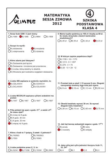 OLIMPUS Sesja zimowa 2012 - Matematyka, kl. 4 SzkoÃ…Â‚a Podstawowa