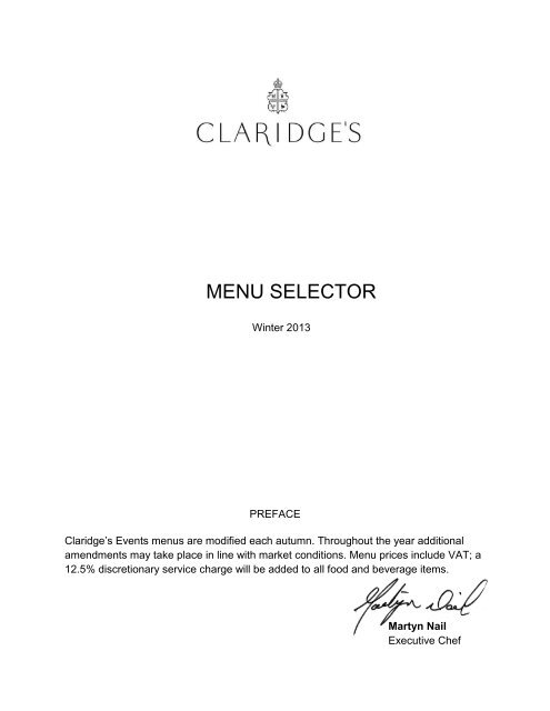 MENU SELECTOR - Claridge's