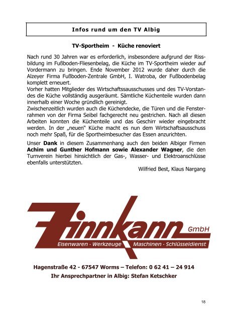 aktuell Vereinszeitung des TV 1895 Albig eV