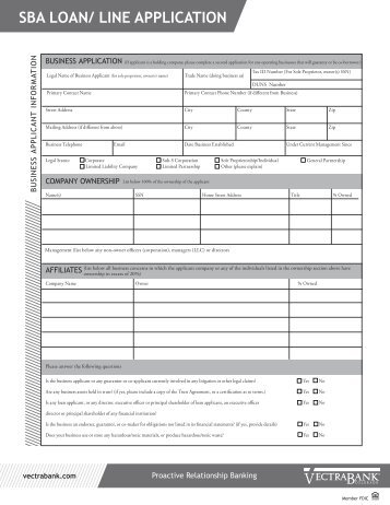 SBA Loan Application Form - Vectra Bank