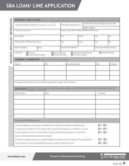 SBA Loan Application Form - Vectra Bank