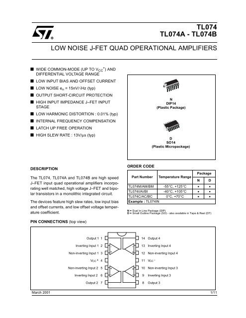 TL074, TL074CN LOW NOISE QUAD JFET OP-AMPS - AmpsLab.com