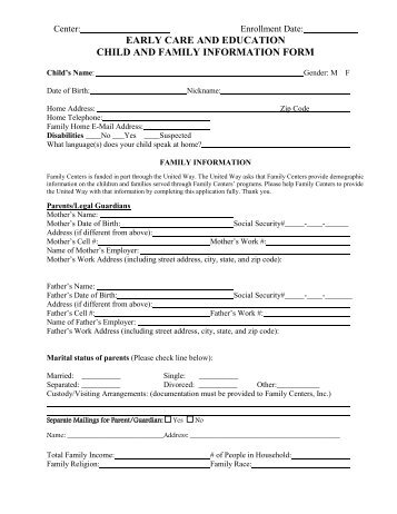 ECE Child and Parent Information Form - Family Centers
