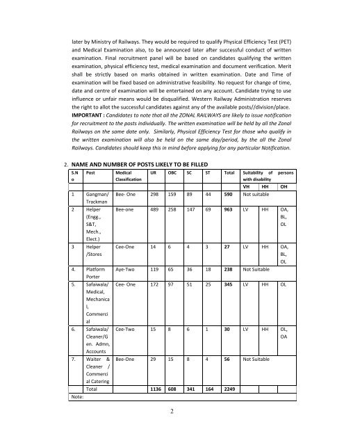 WESTERN RAILWAY RAILWAY RECRUITMENT CELL