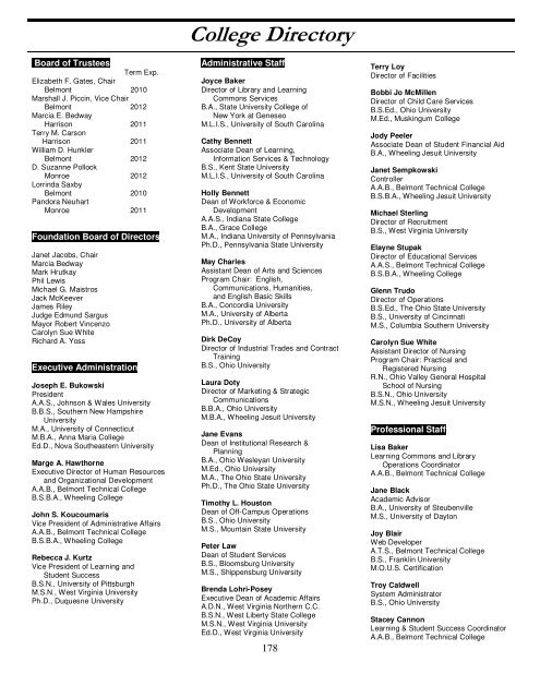 2010-2011 Belmont Technical College Catalog - Belmont College