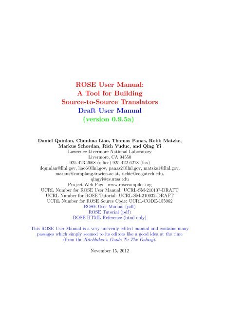 ROSE User Manual - ROSE compiler infrastructure