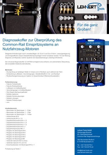 Diagnosekoffer zur ÃberprÃ¼fung des Common-Rail ... - Lehnert-Tools