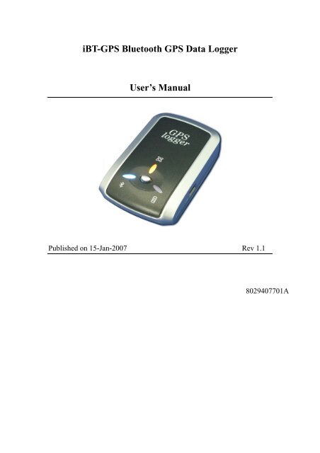 iBT-GPS Bluetooth GPS Data Logger User's Manual