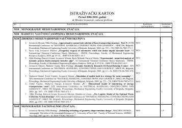IstraÅ¾ivaÄki karton 2006-2010 - Katedra za transportnu tehniku i ...