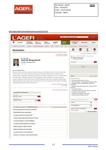 Agefi - Gael de Roquefeuil - ROC Partners