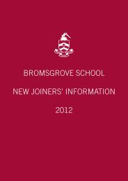 BROMSGROVE SCHOOL NEW JOINERS' INFORMATION 2012