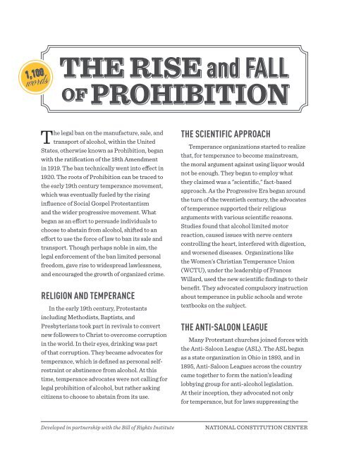 Prohibition Essay - American Spirits: The Rise and Fall of Prohibition ...