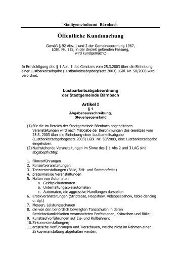 Lustbarkeitsabgabenordnung der Gemeinde BÃ¤rnbach (66 kB)