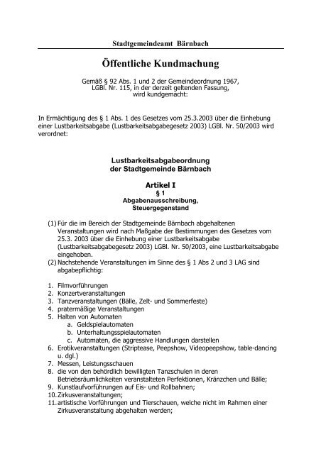 Lustbarkeitsabgabenordnung der Gemeinde BÃ¤rnbach (66 kB)