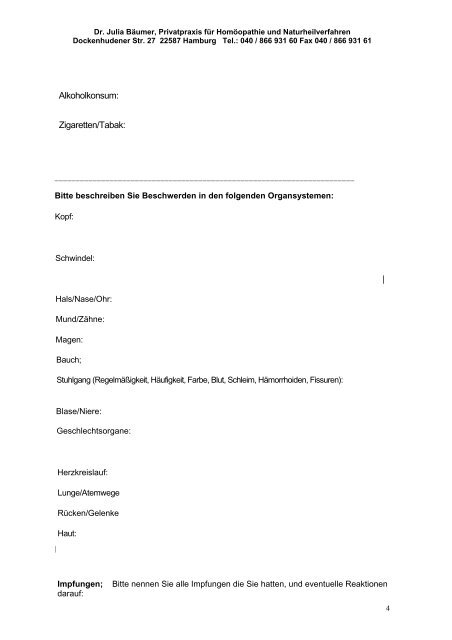 Homöopathie Fragebogen