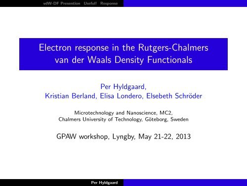 Electron response in the Rutgers-Chalmers van der Waals Density ...