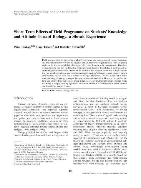Short-Term Effects of Field Programme on Students' Knowledge and ...
