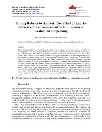 The Effect of Rubric- Referenced Peer Assessment on EFL Learners