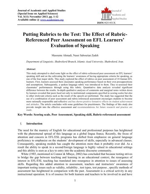 The Effect Of Rubric Referenced Peer Assessment On Efl Learners The Effect Of Rubric Referenced Peer Assessment On Efl Learners