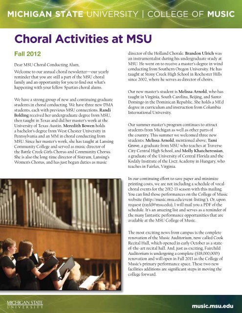 2012 Choral Newsletter - MSU College of Music - Michigan State ...